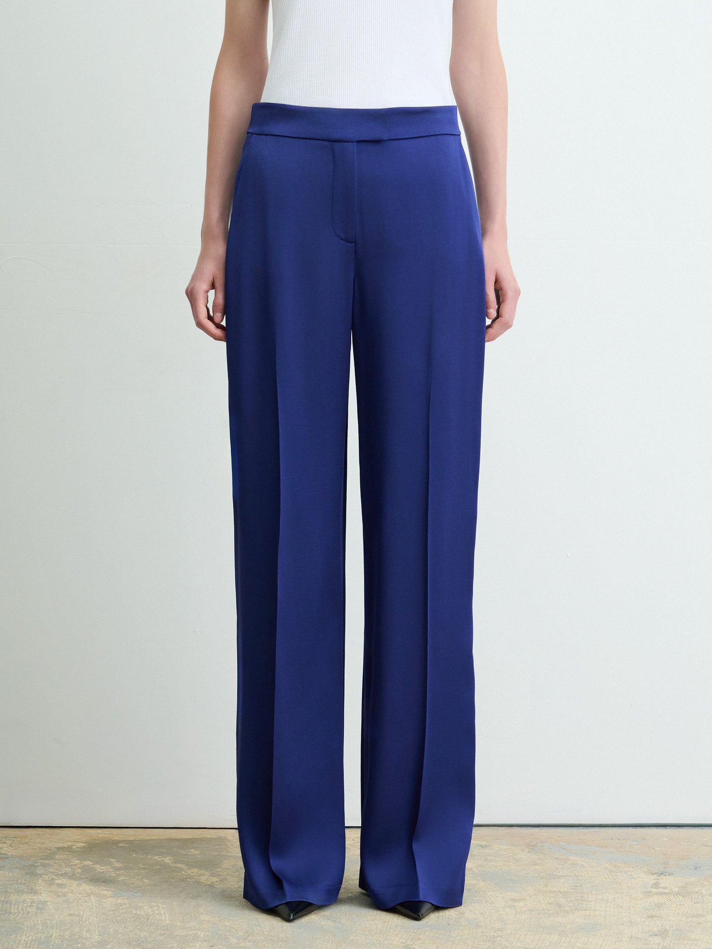 Pantalon à Jambe Large en Crêpe Envers Satin