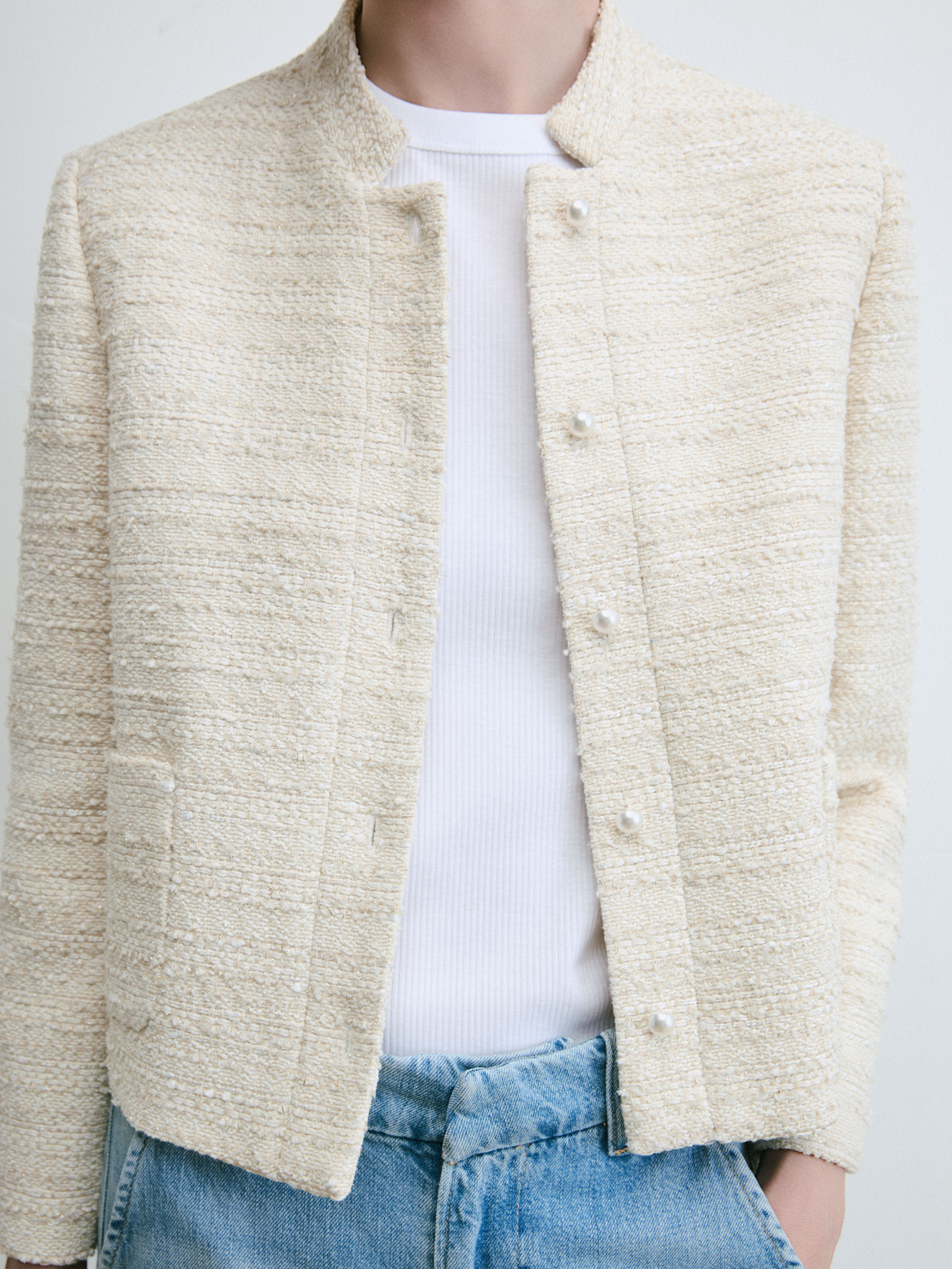 Crop Metallic Tweed Jacket