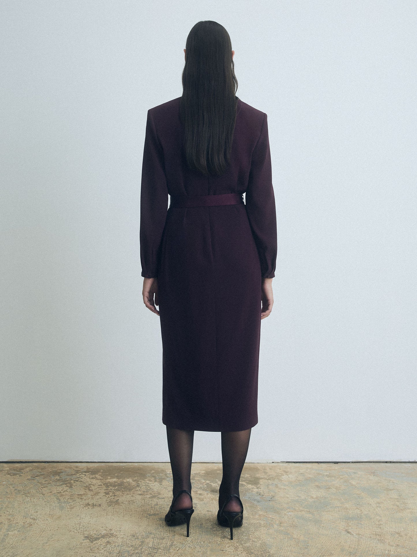 Long Sleeve V-neck Dress With a Self-Belt