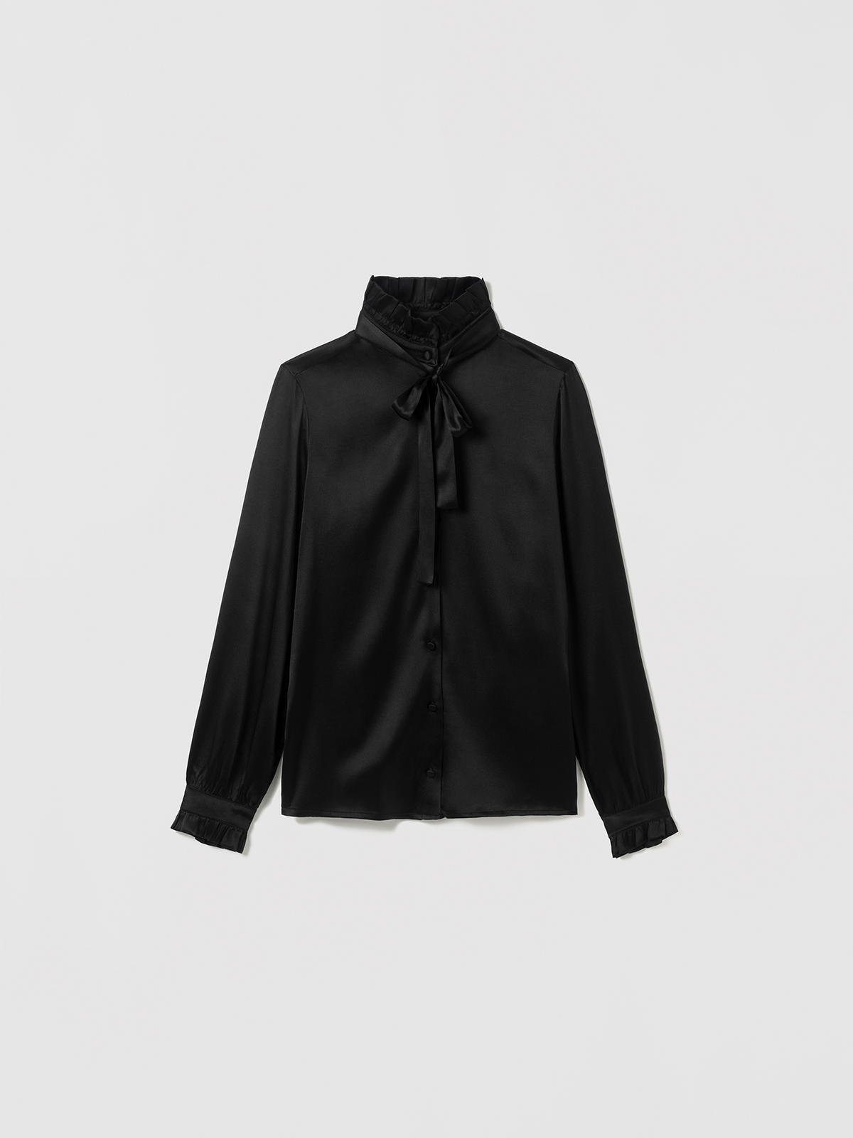 Blouse En Soie Satinée À Col Volanté