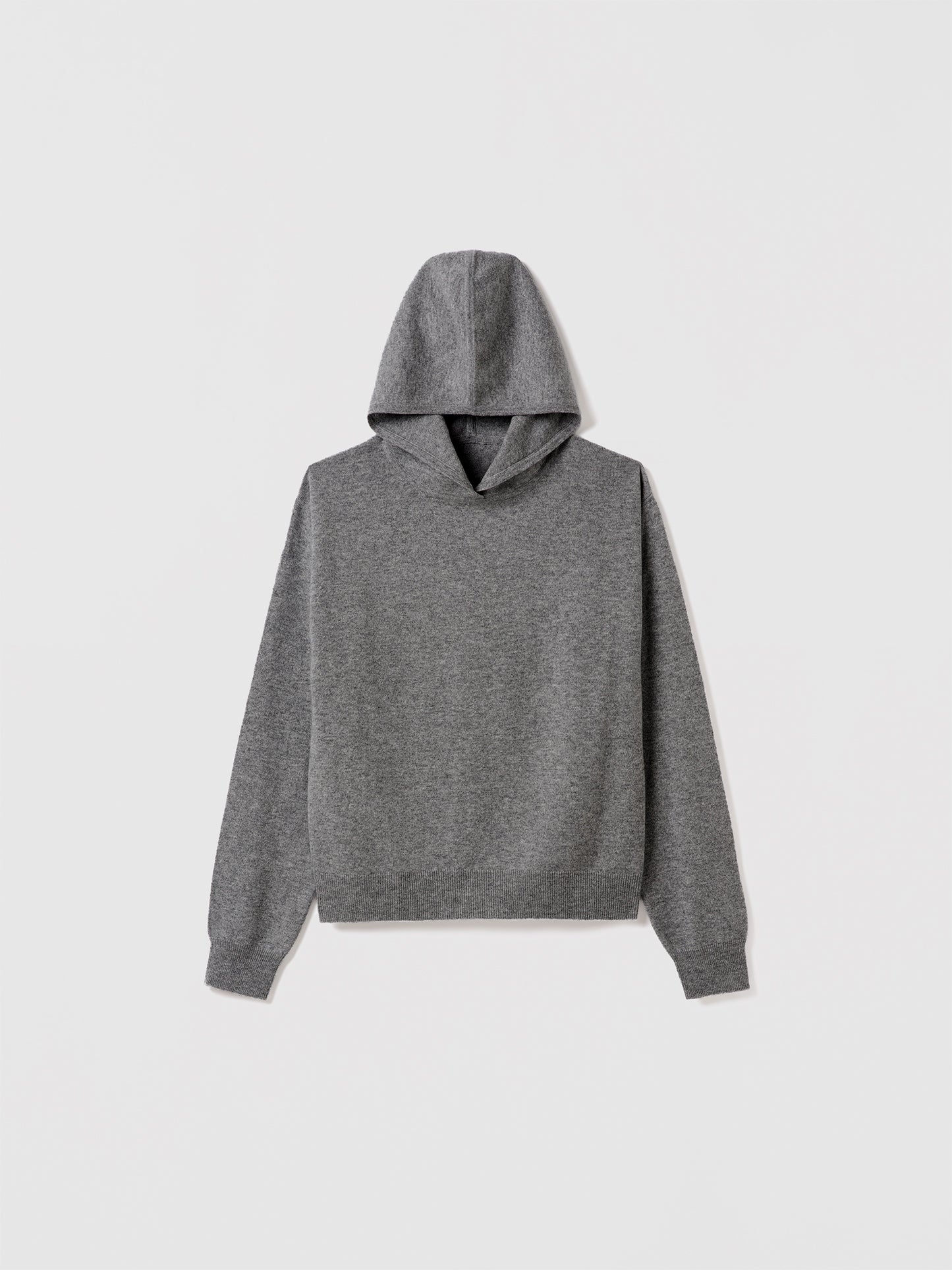 Judith & Charles long-sleeve hooded sweater in grey melange Italian merino-cashmere, featuring a relaxed true-to-size fit.