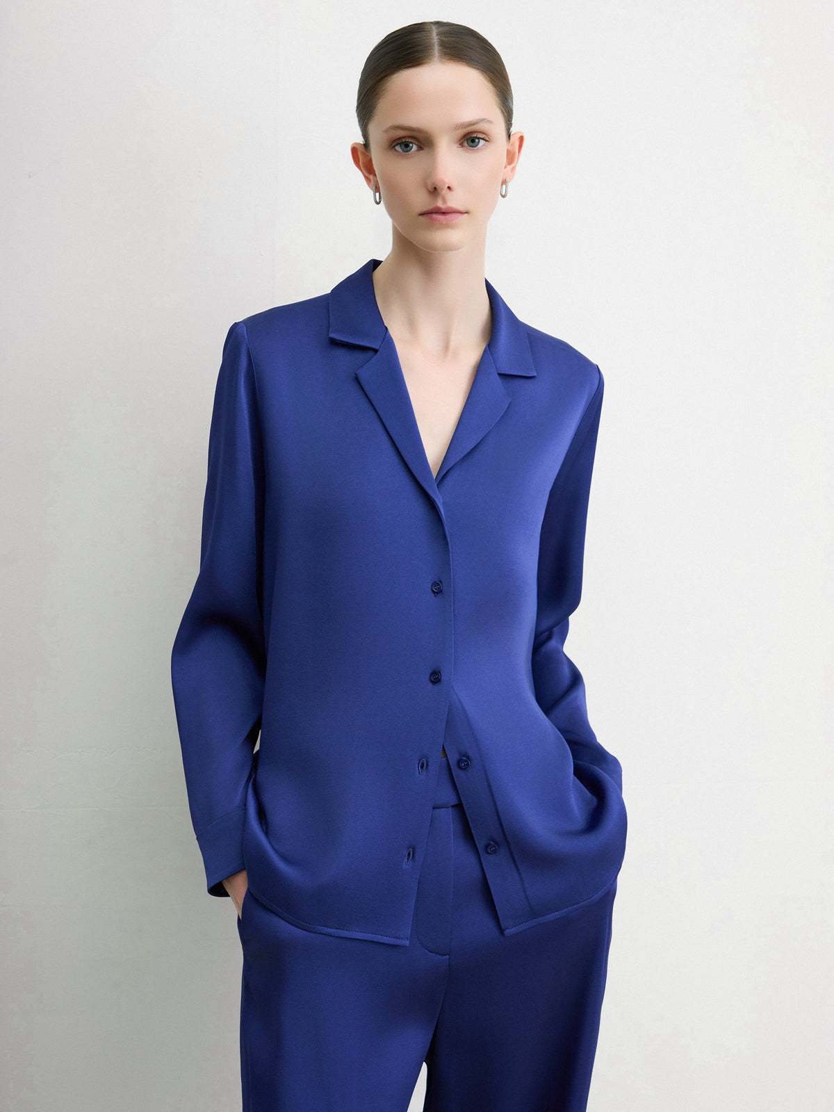 Satin Notch Collar Blouse