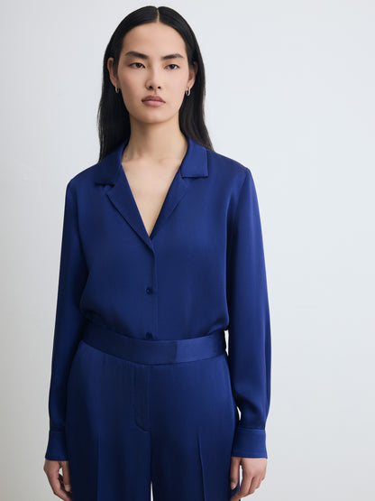 Blouse à Col Cranté en Crêpe Envers Satin