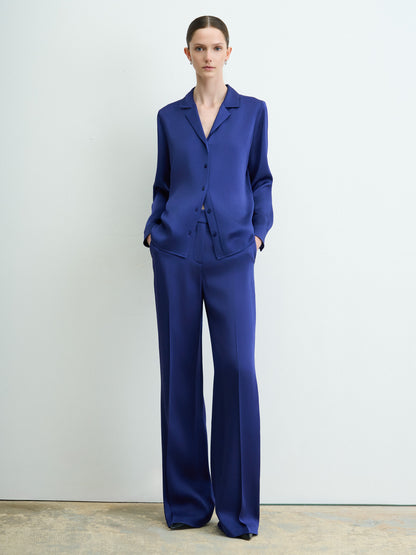 Blouse à Col Cranté en Crêpe Envers Satin