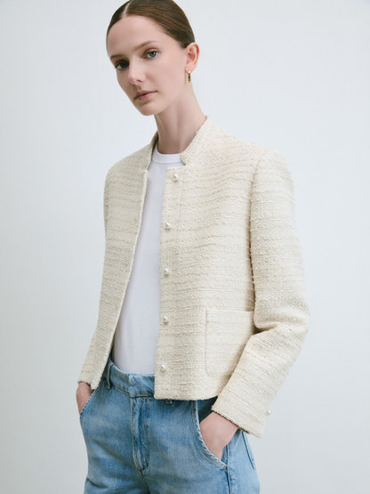 Crop Metallic Tweed Jacket