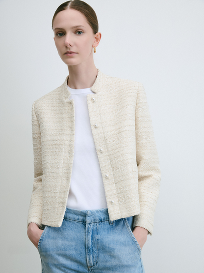 Crop Metallic Tweed Jacket