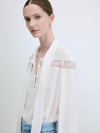 Lace Insert Silk Blouse