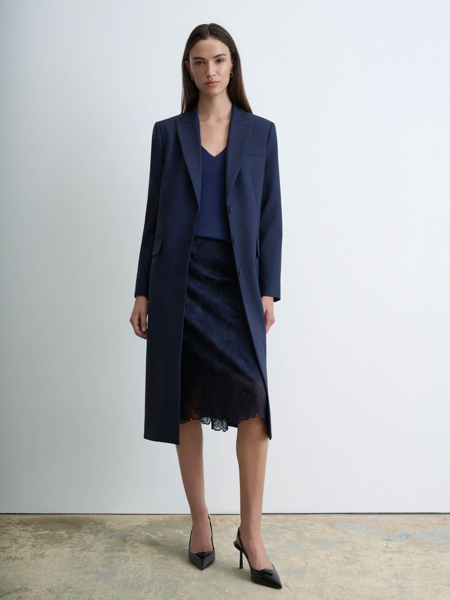 Stretch Wool Long Blazer