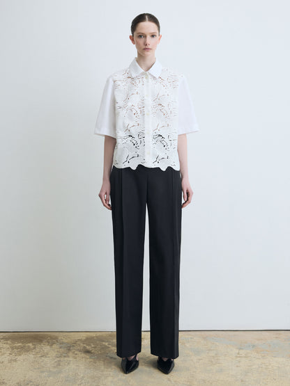 Wide Leg Pleated Cotton Pant