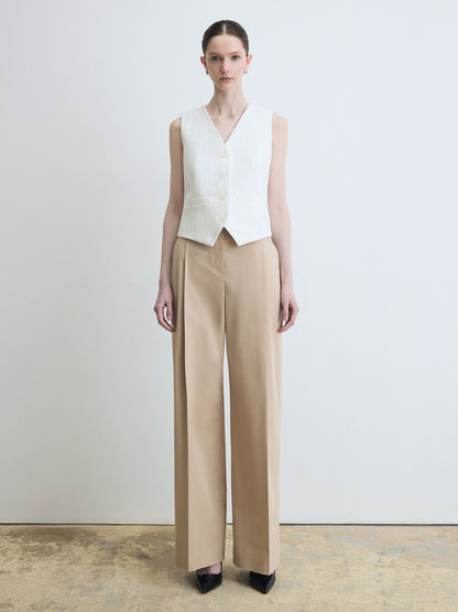 Wide Leg Pleated Cotton Pant