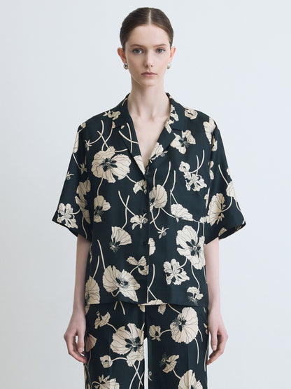Chemise à manches courtes en sergé de soie imprimé Liberty