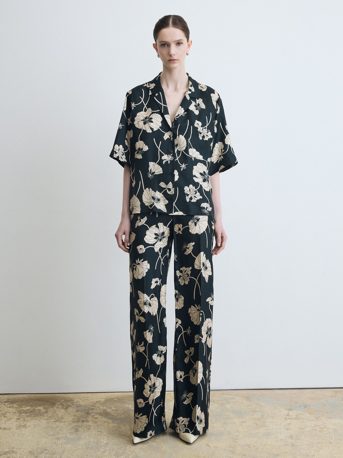 Chemise à manches courtes en sergé de soie imprimé Liberty