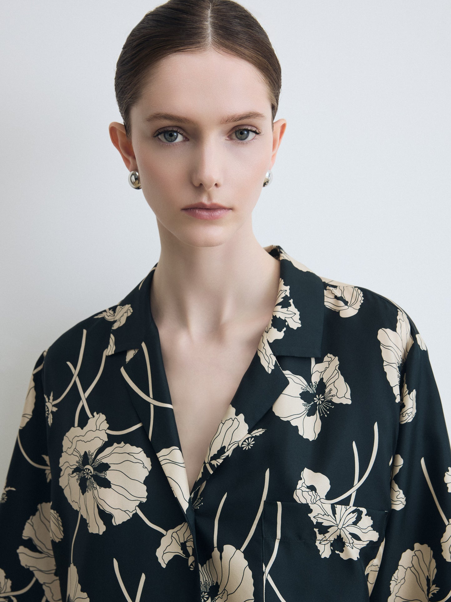 Chemise à manches courtes en sergé de soie imprimé Liberty