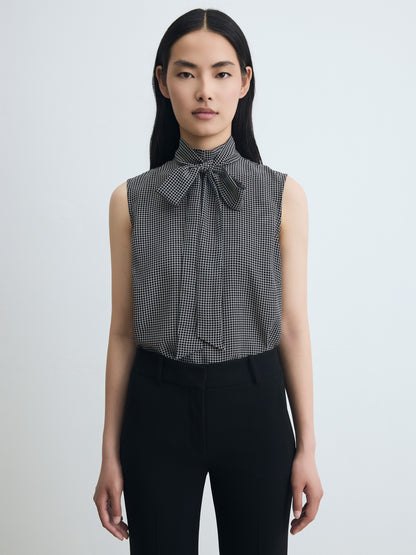 Blouse Sans Manches à Col Montant avec Lien