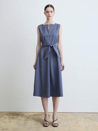 Poplin Sleeveless Trapeze Dress With Belt