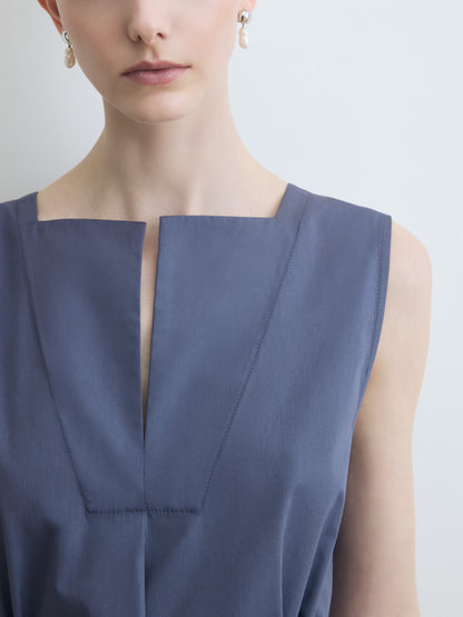 Poplin Sleeveless Trapeze Dress With Belt