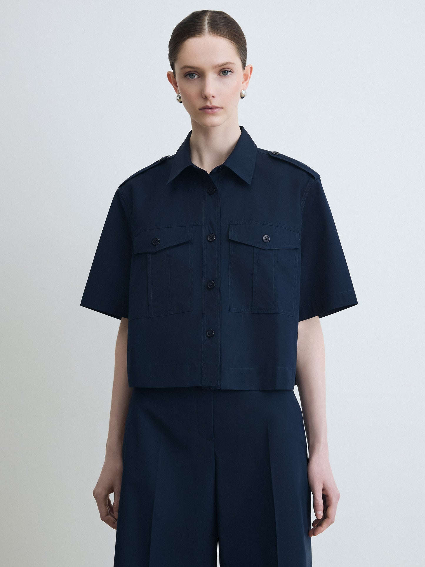 Military Short Sleeve Poplin Blouse