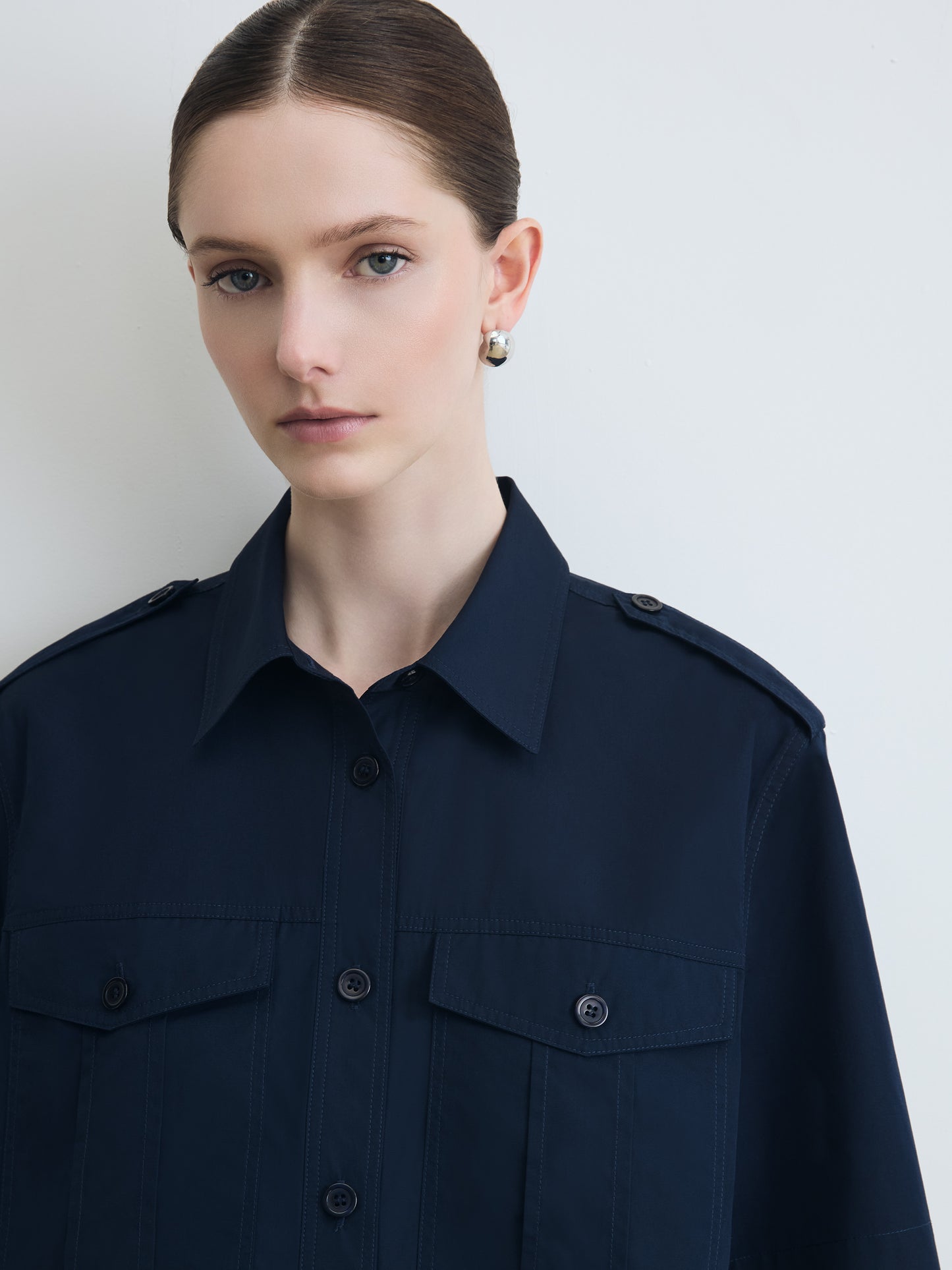 Military Short Sleeve Poplin Blouse