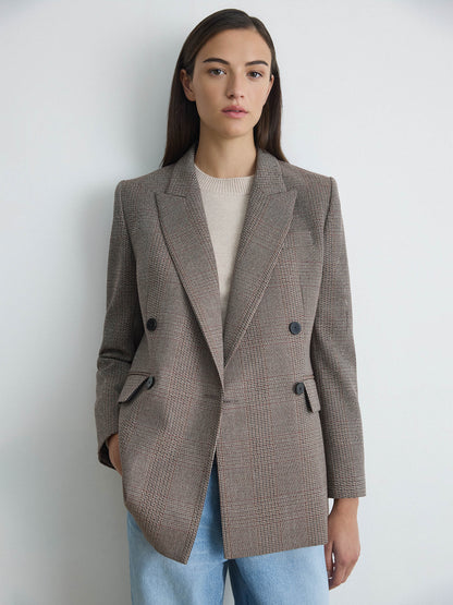 Veste En Laine À Carreaux À Double Boutonnage