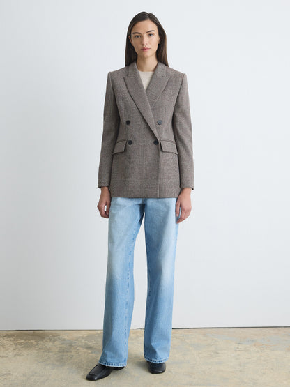 Veste En Laine À Carreaux À Double Boutonnage