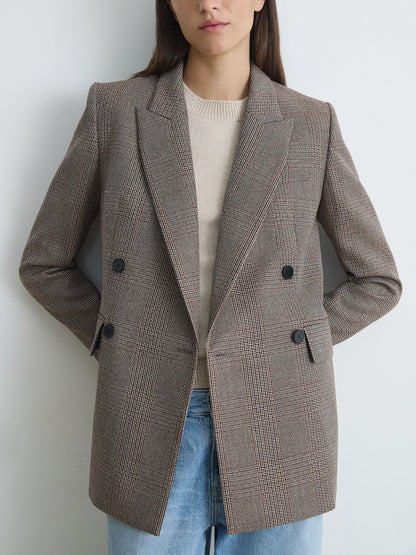 Veste En Laine À Carreaux À Double Boutonnage