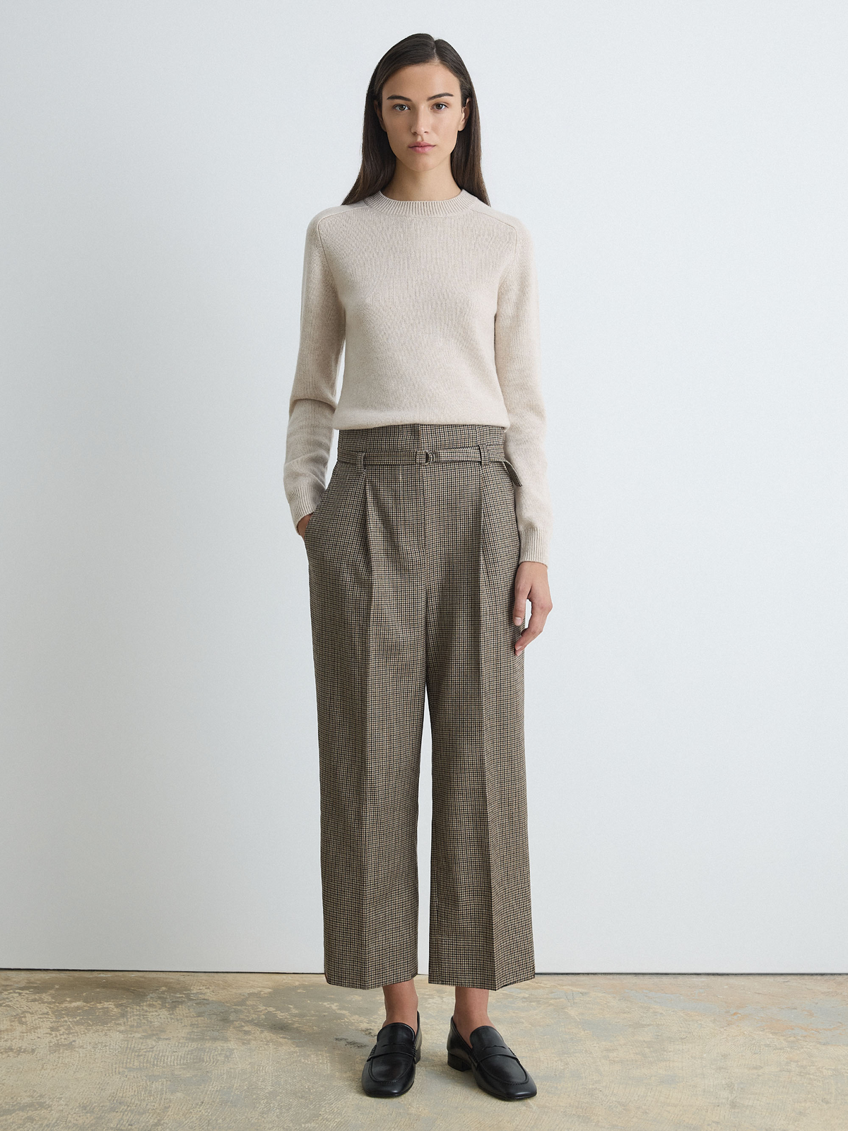 Pantalon Ceinturé À Mini Carreaux