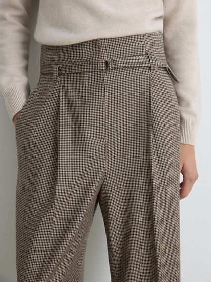 Pantalon Ceinturé À Mini Carreaux