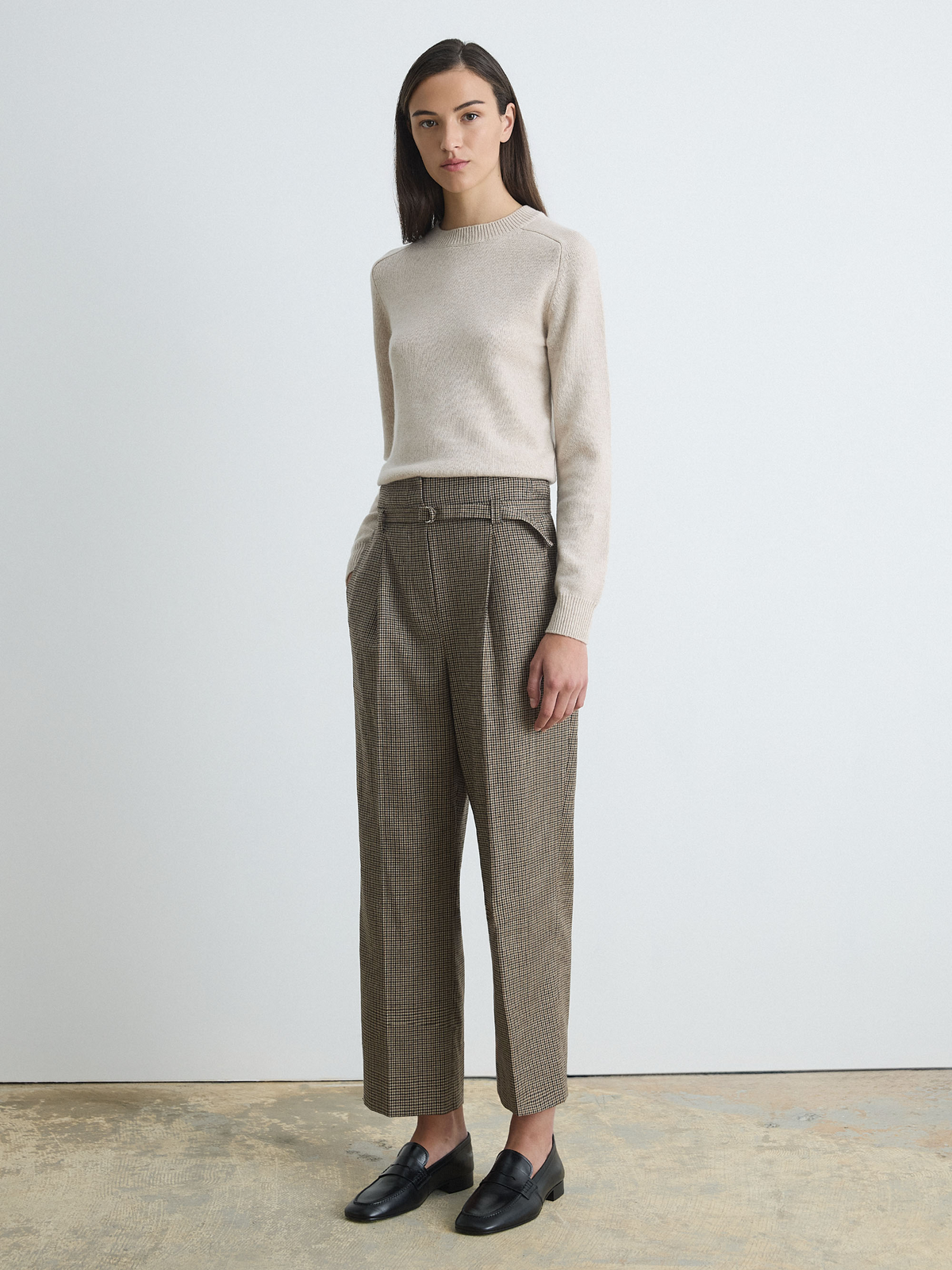 Pantalon Ceinturé À Mini Carreaux
