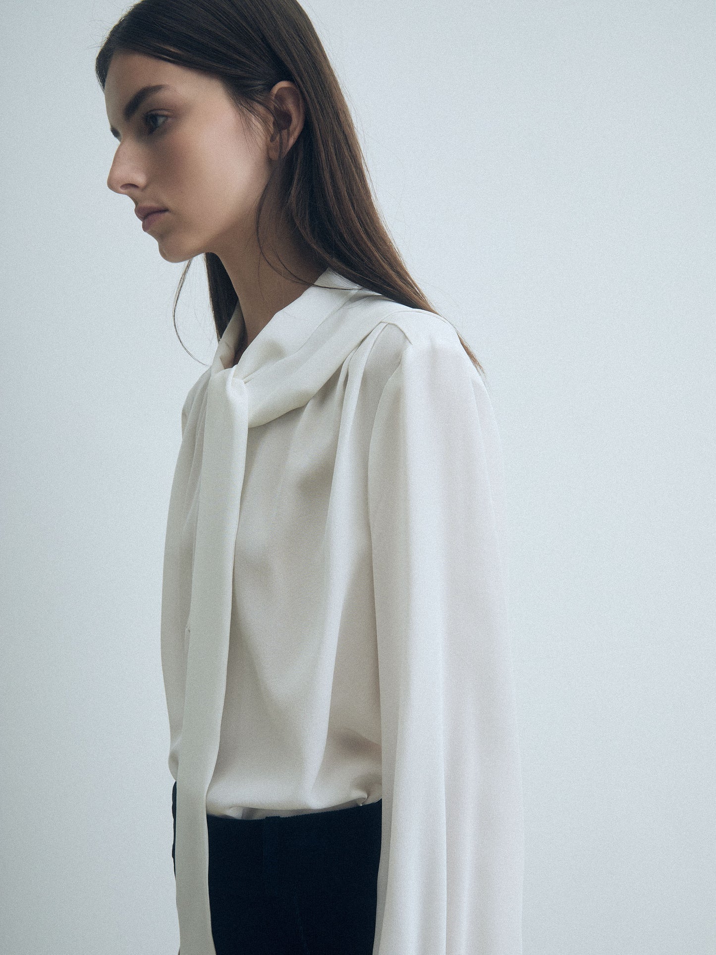 Silk Pleated Blouse With Neck Tie