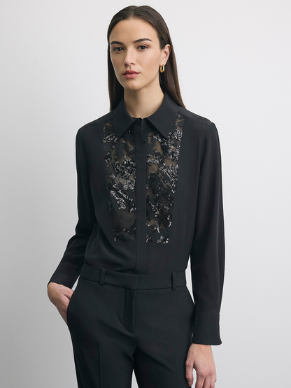 Blouse En Soie Avec Incrustations De Dentelle