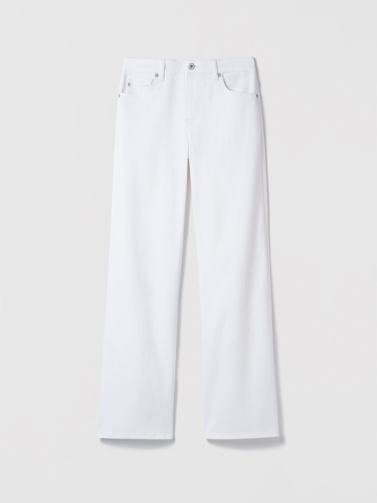 White wide-leg jeans on a light gray background