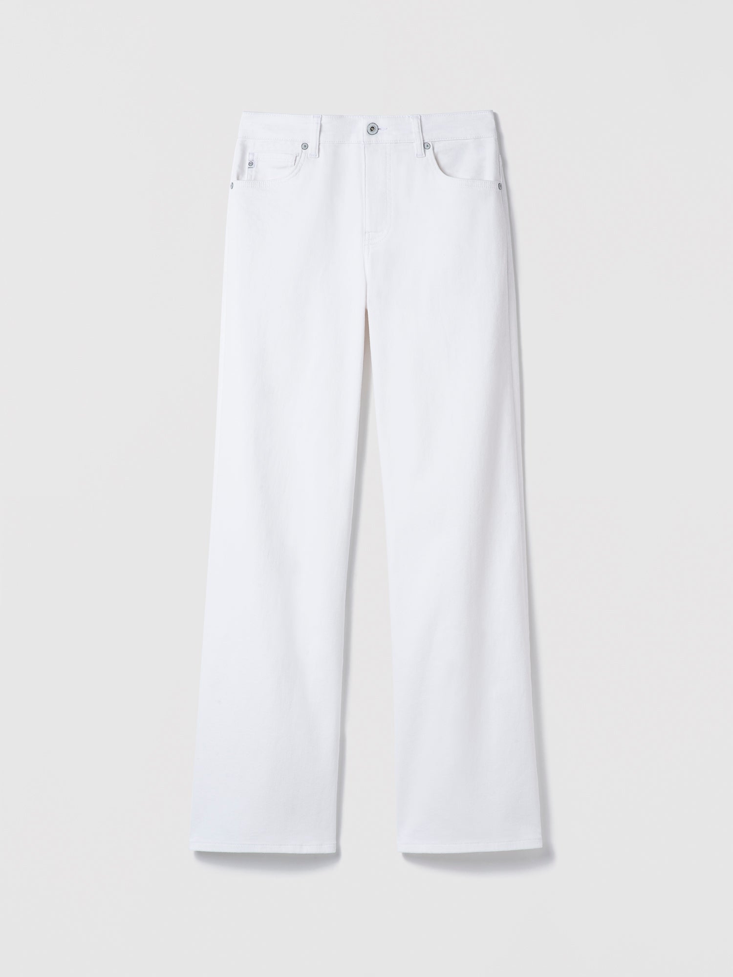 White wide-leg jeans on a light gray background