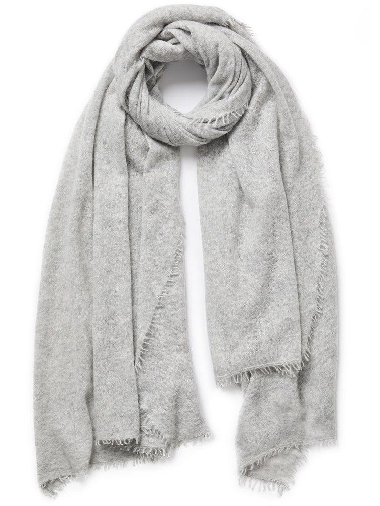 Gray scarf with frayed edges on a white background
