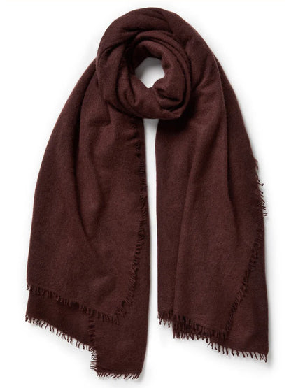 Rosewood scarf with frayed edges on a white background