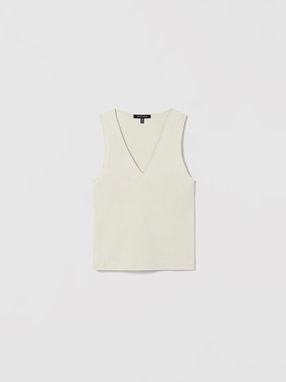 Crema sleeveless V-neck shell top by Judith and Charles, made from a fine Italian silk-cotton blend. Features a fitted silhouette and a 21.5" back length. Style code: 266-4133.