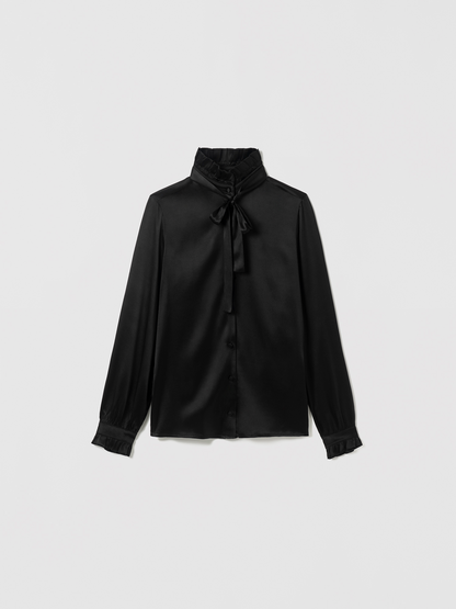 Blouse En Soie Satinée À Col Volanté