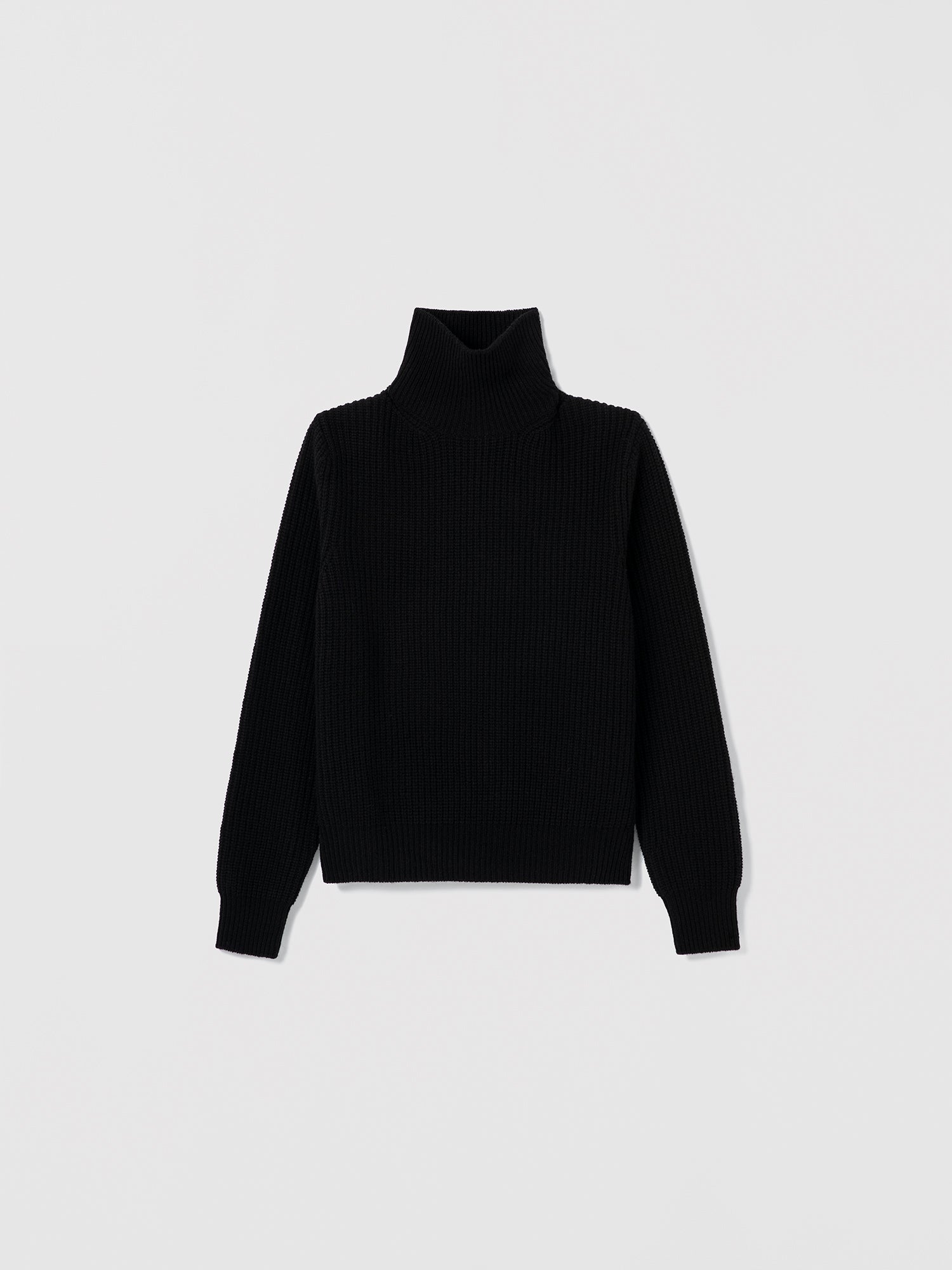 Black Corey turtleneck sweater by Judith & Charles, made from 70% wool and 30% cashmere, fisherman rib knit, style number 280-4156