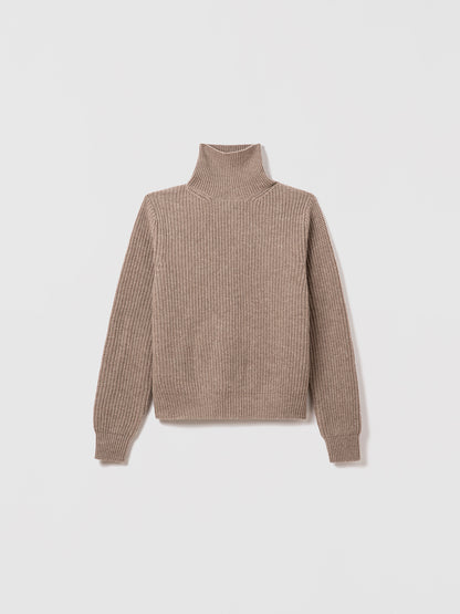 Taupe Corey turtleneck sweater by Judith & Charles, made from 70% wool and 30% cashmere, fisherman rib knit, style number 280-4156