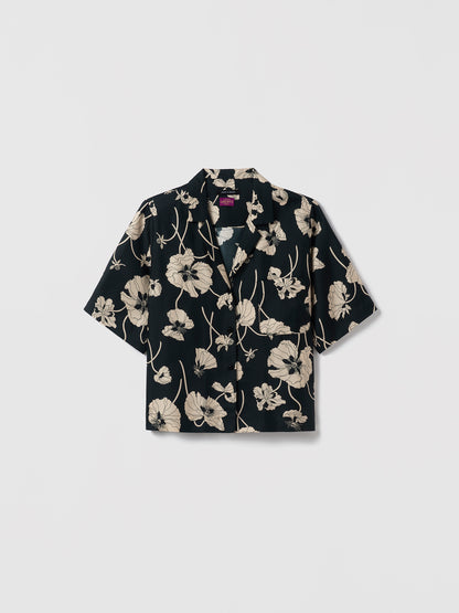 Chemise à manches courtes en sergé de soie imprimé Liberty