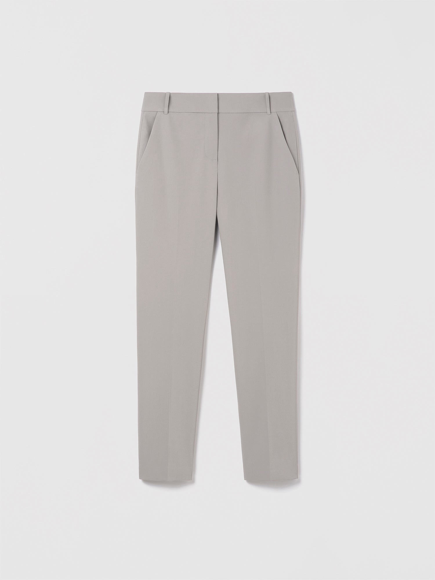 Silver Judith & Charles mid-rise slim pants in unlined Easy Care Techno fabric, ankle length.
