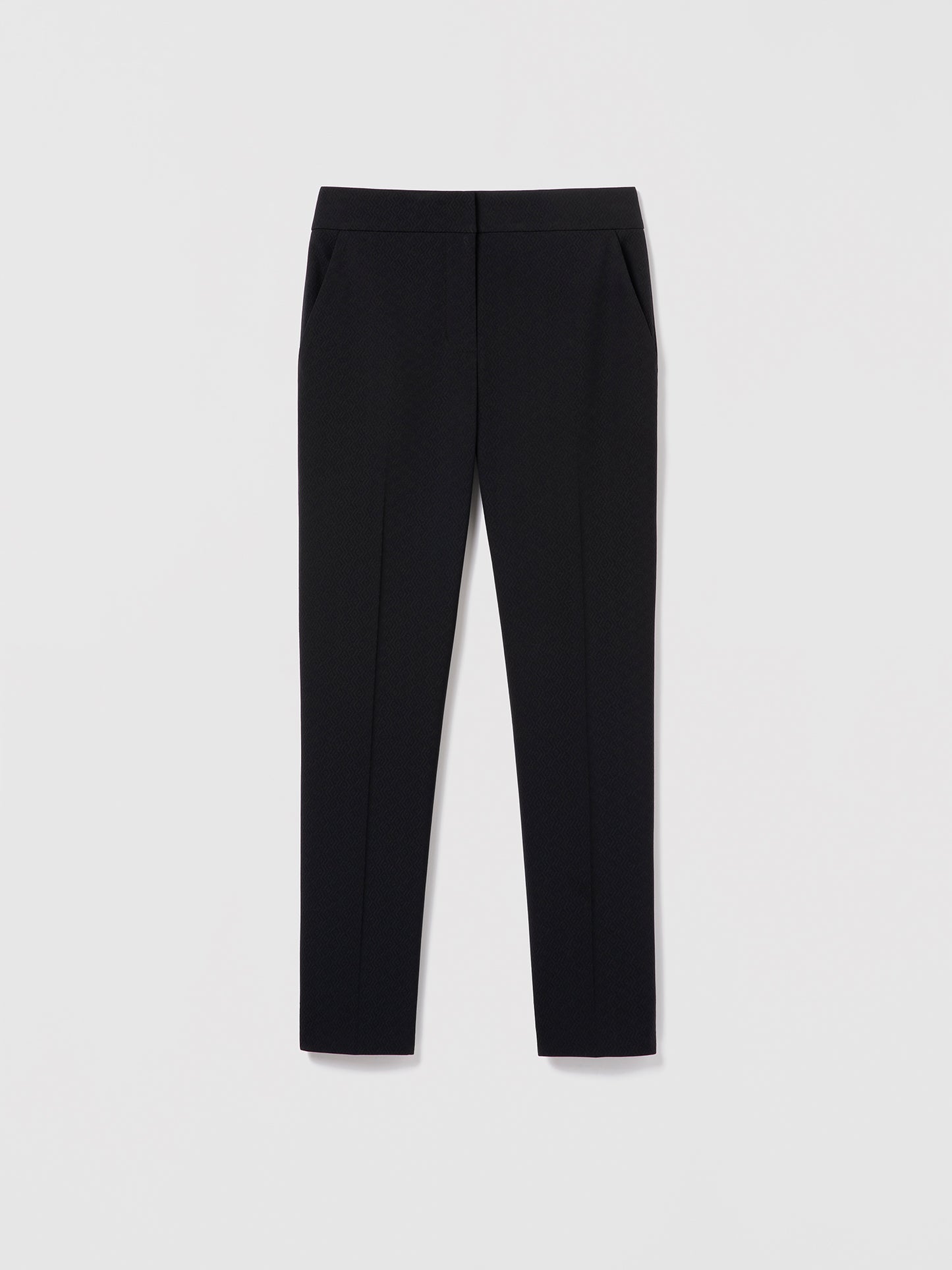Black pants on a light gray background