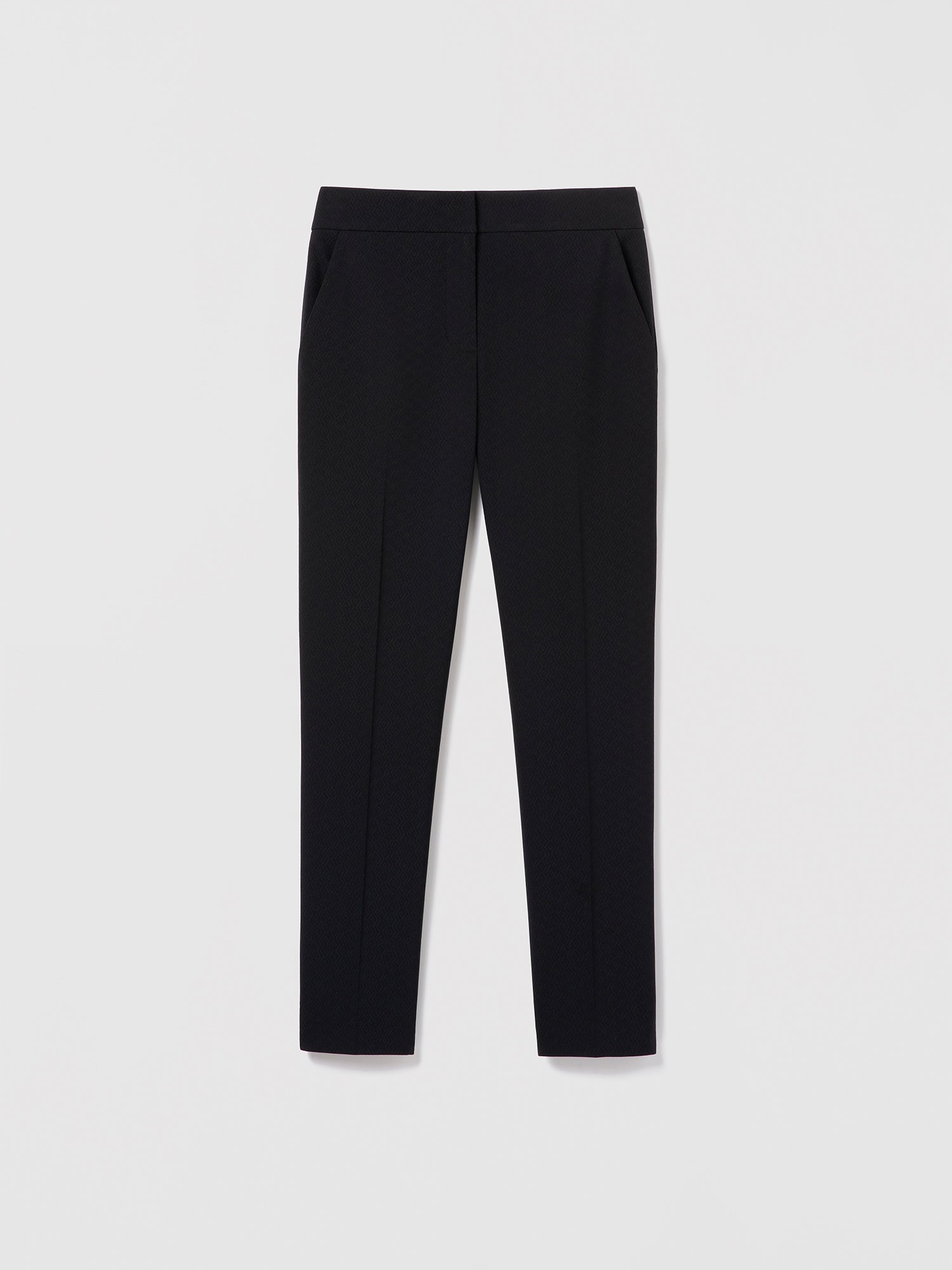 Black pants on a light gray background