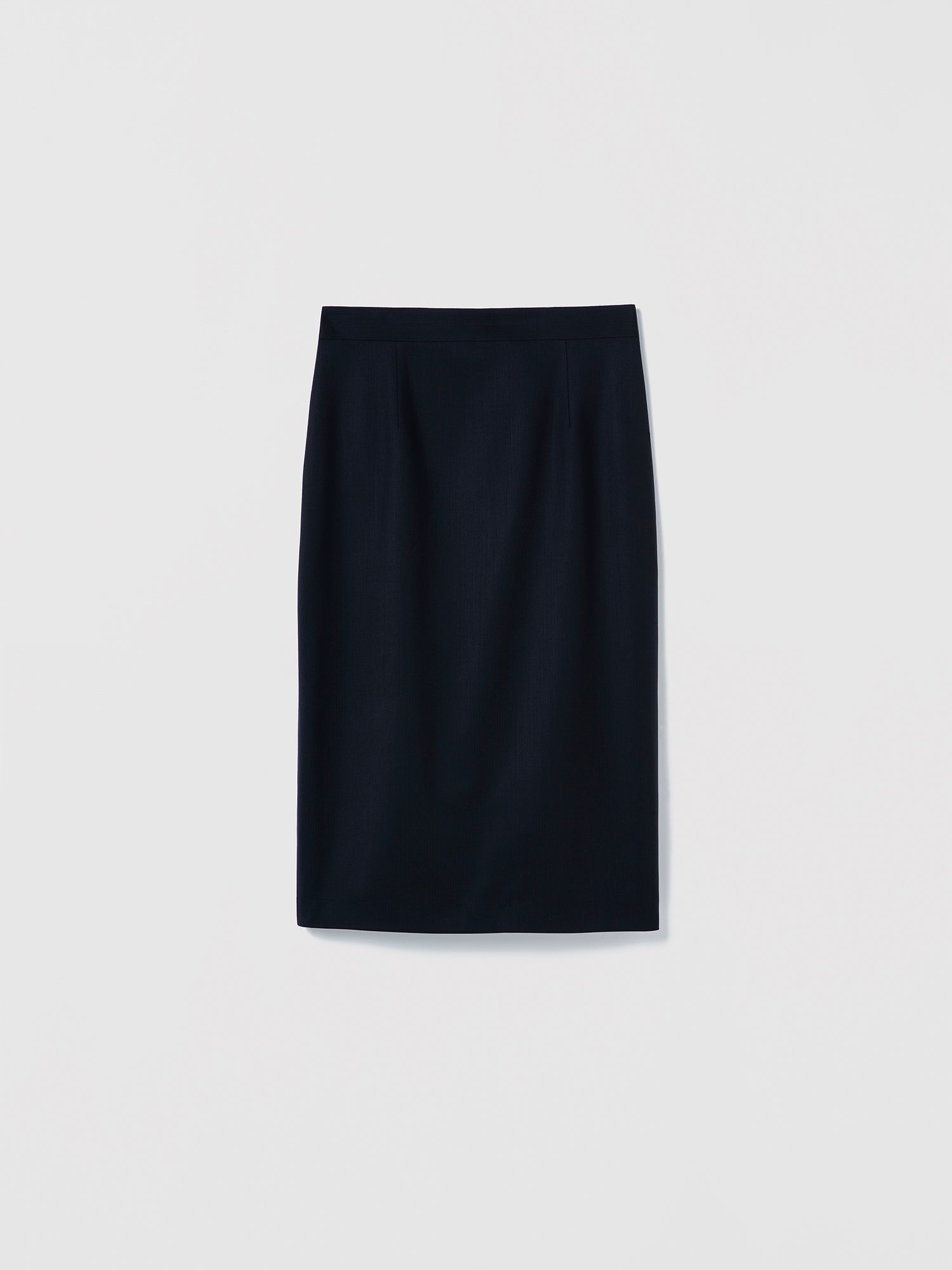 Navy pencil skirt on a light gray background