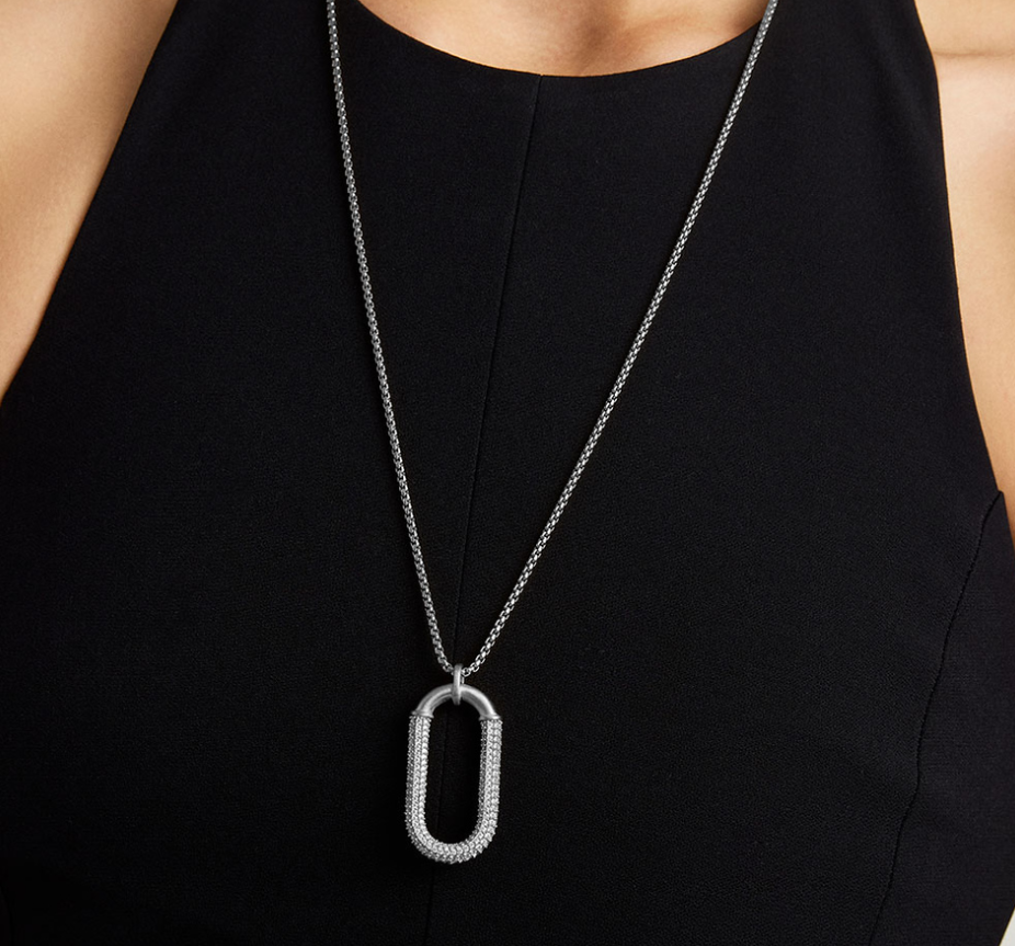 Silver long pendant necklace