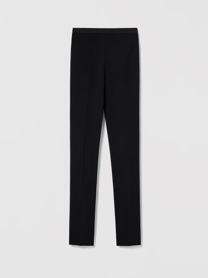 Black flat stretch polyamide pants, unlined, made in Canada from Italian fabric — Judith and Charles Jett Pant 752-3950