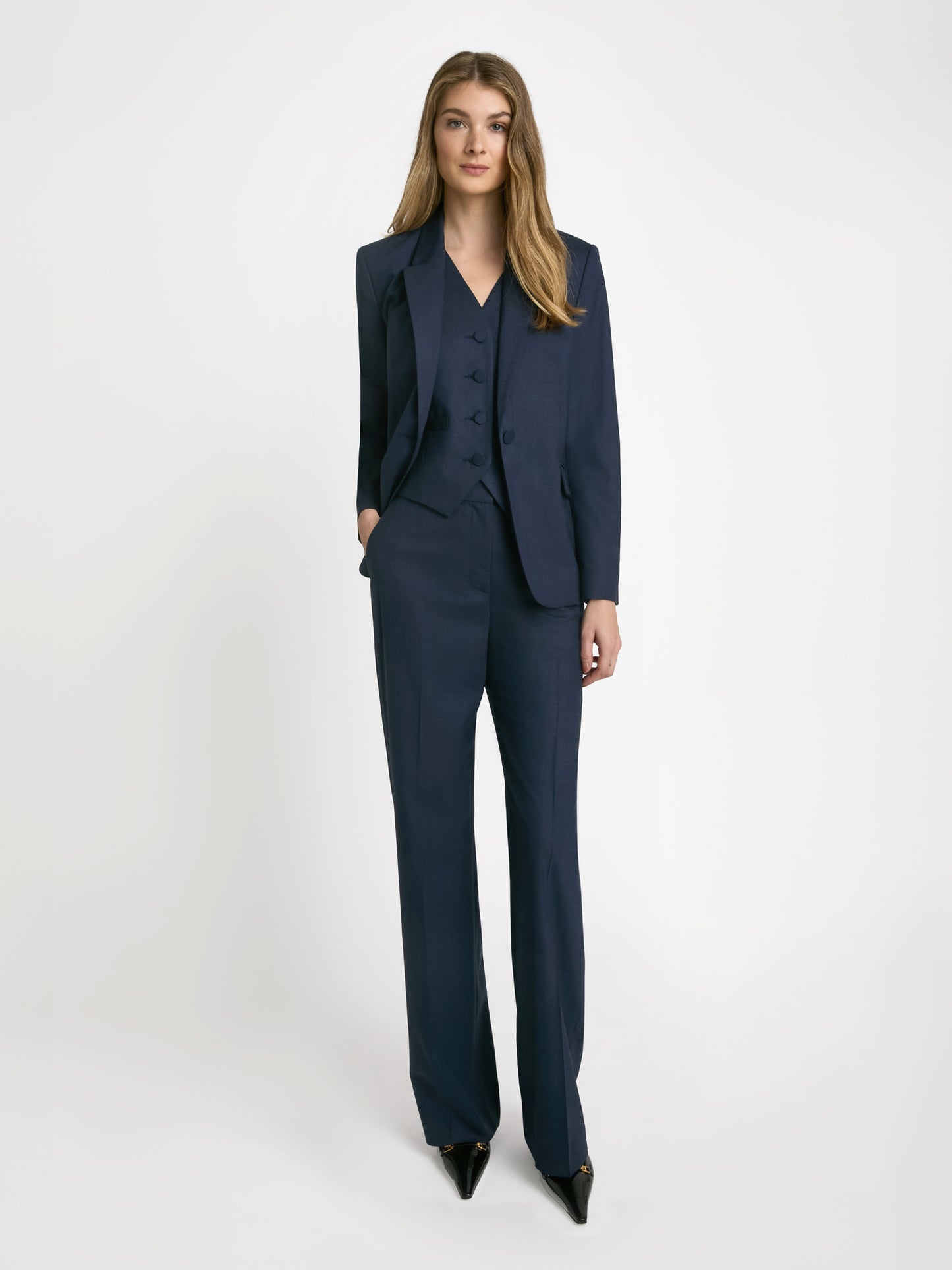 Straight stretch wool pant