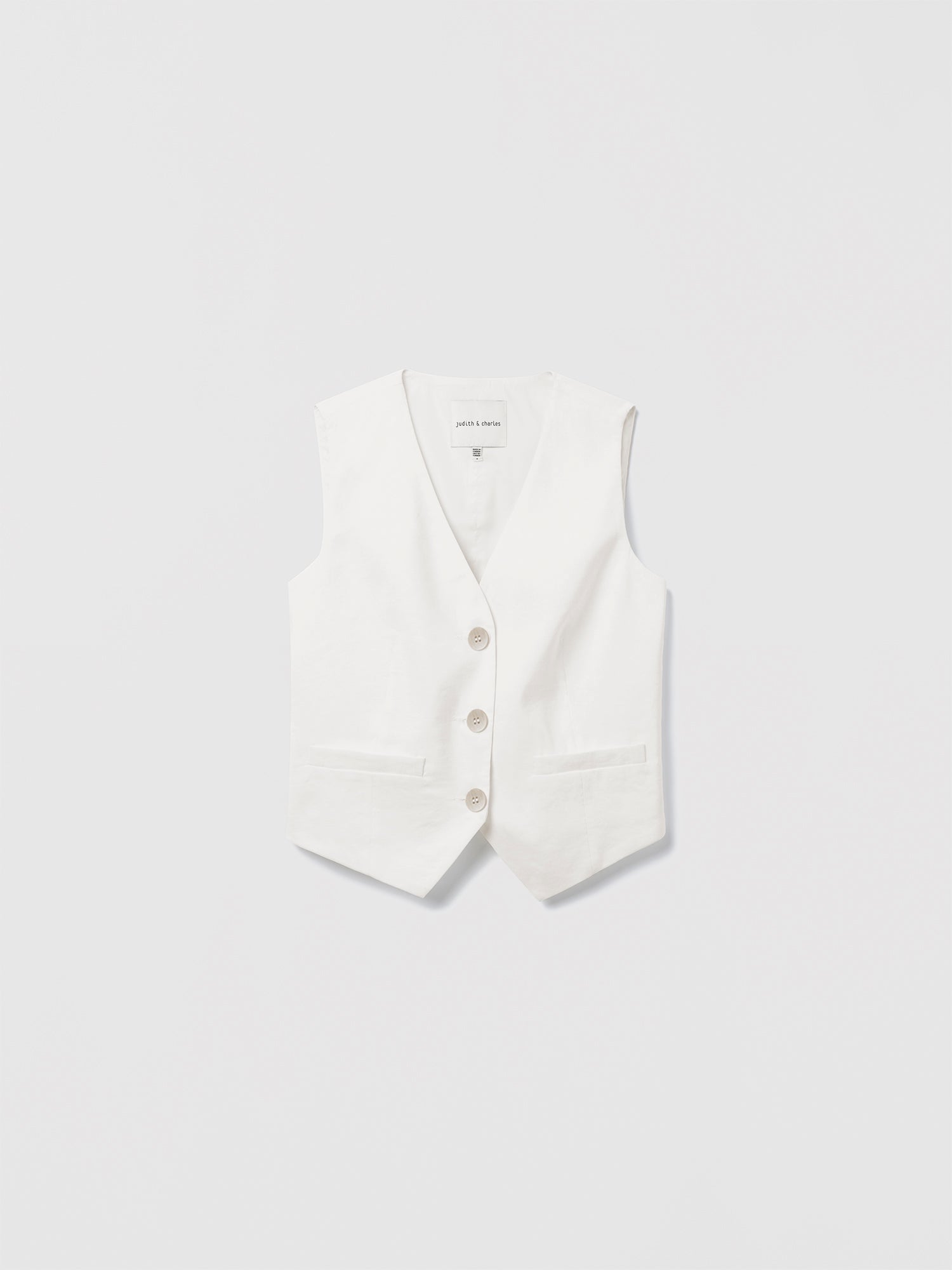 Judith and Charles off-white Lime Vest -– fitted sleeveless vest with partial lining; made in Portugal from Italian fabric