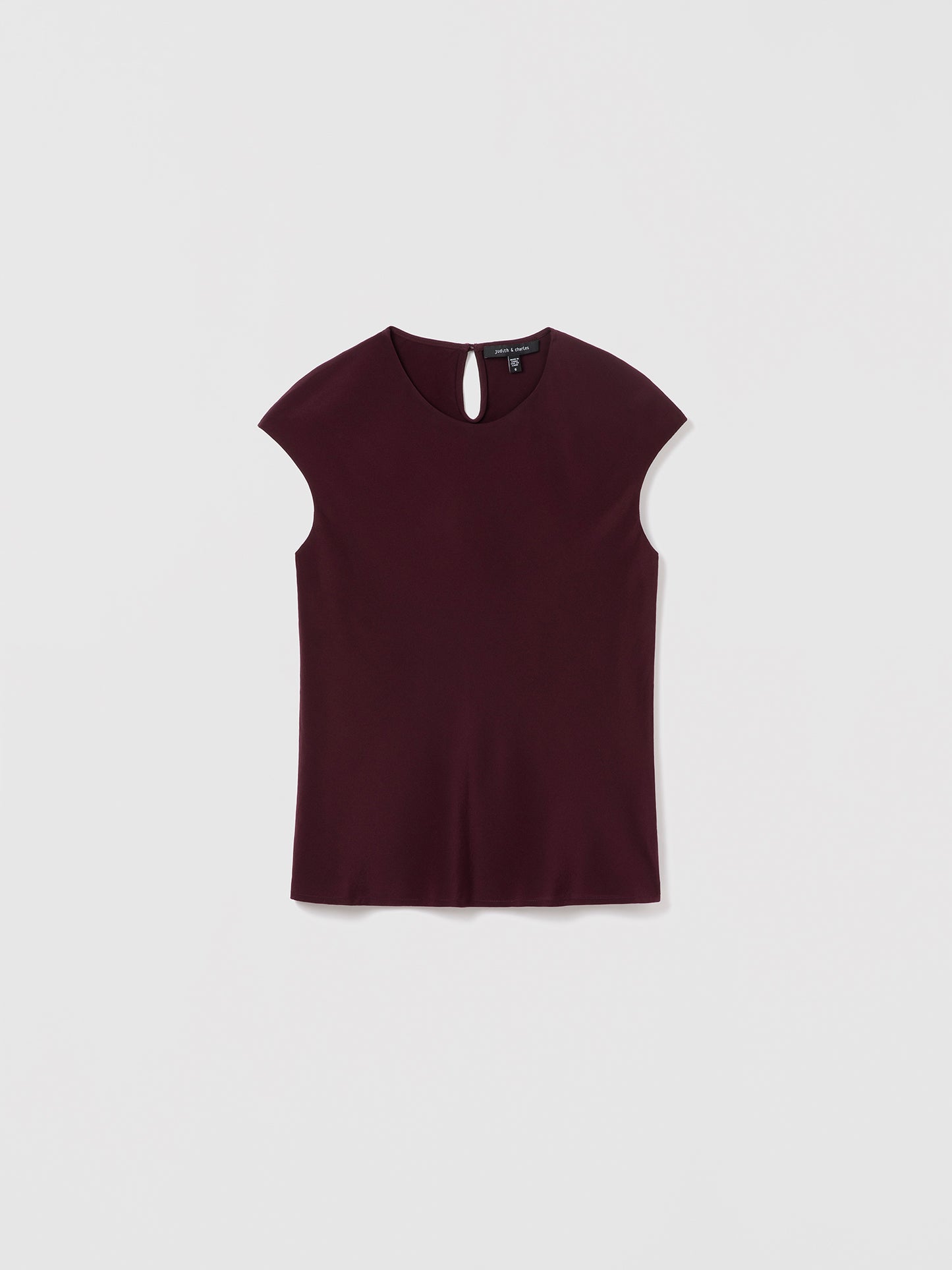 Dark Crew Neck Silk Top double layer at front by Judith And Charles.