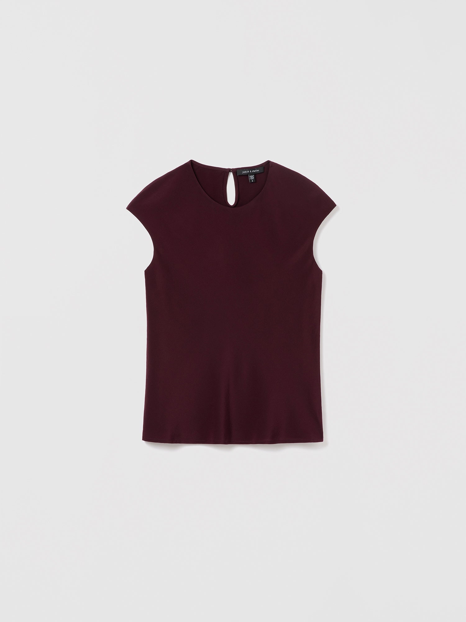 Dark Crew Neck Silk Top double layer at front by Judith And Charles.