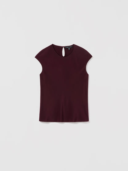 Dark Crew Neck Silk Top double layer at front by Judith And Charles.